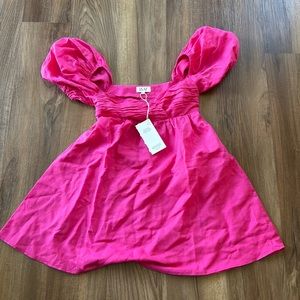 Gathered mini dress in Hot Pink